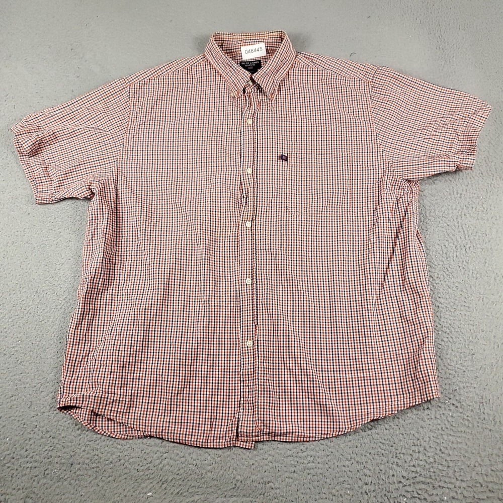 Ralph Lauren Shirt Mens XL Orange Blue Check Casual Button Up Short Sleeve *
